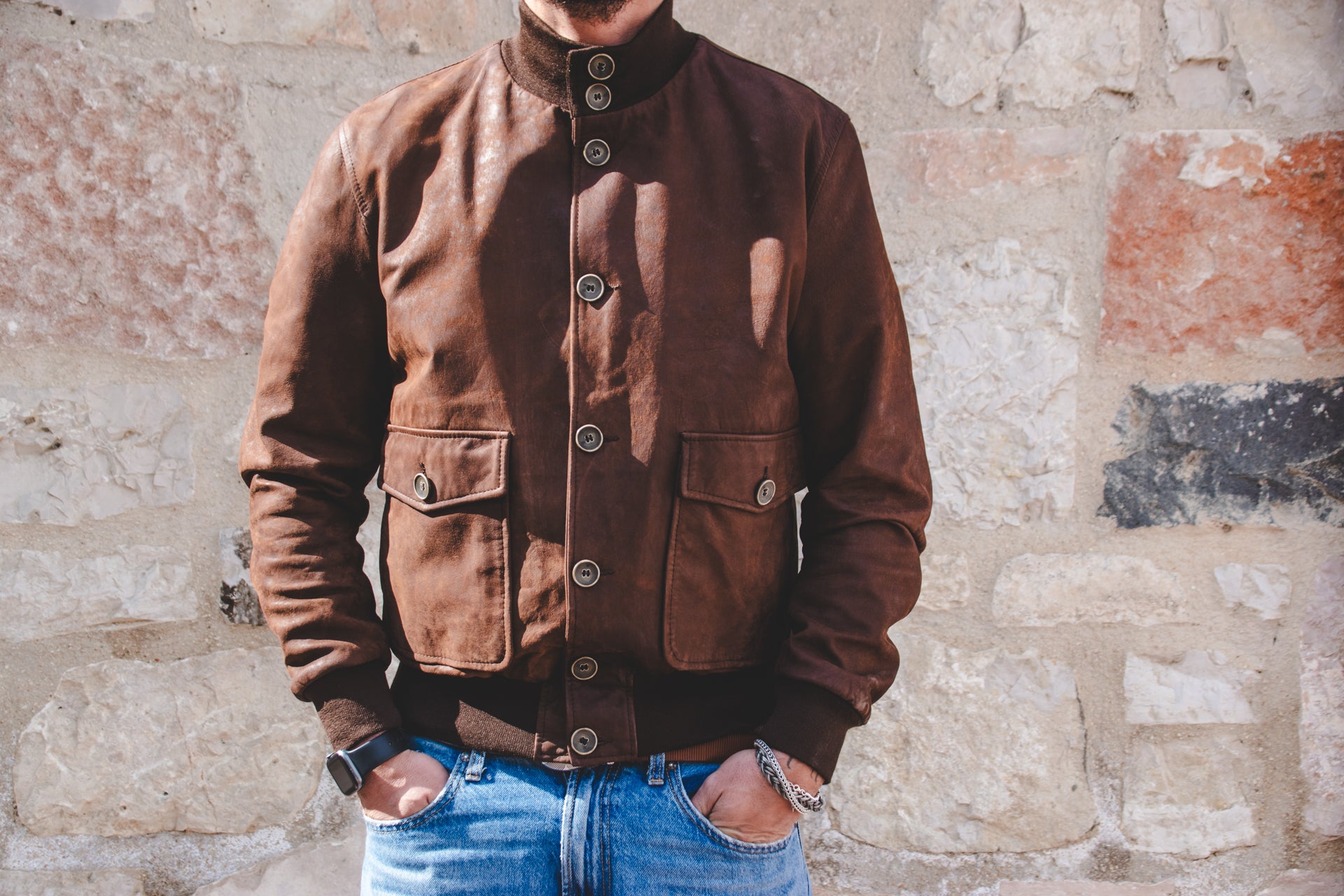 Giacca in pelle Dakota lavata-Modello "Steward"